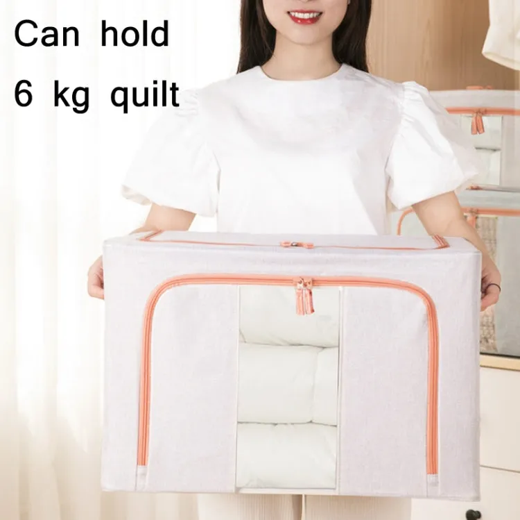 100L 60x42x40cm Fabric Steel Frame Quilt Clothing Storage Box Cotton Linen Storage Bag with Window(Baby Blue)