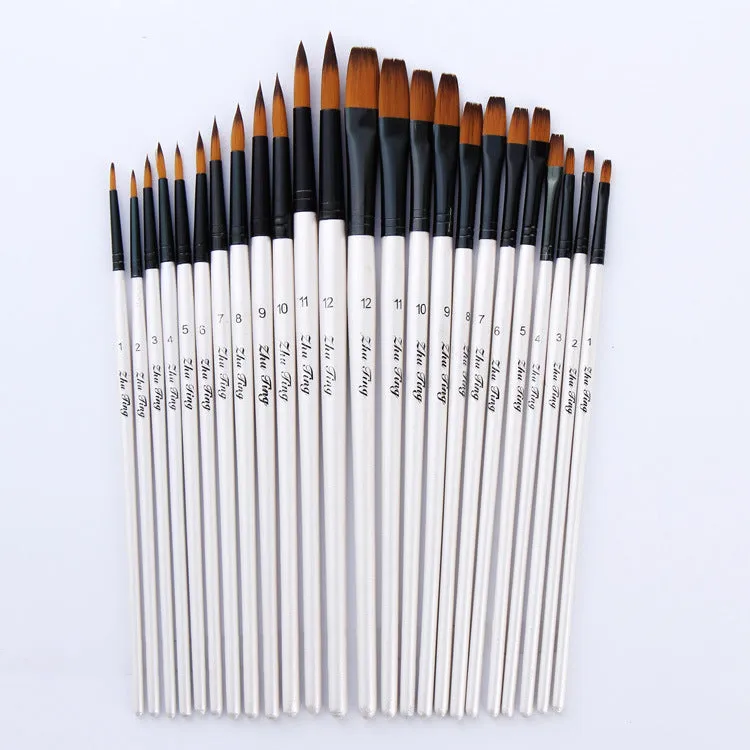 12 Paint Brushes White Rod Watercolor Pens Set  Nylon Wool Art