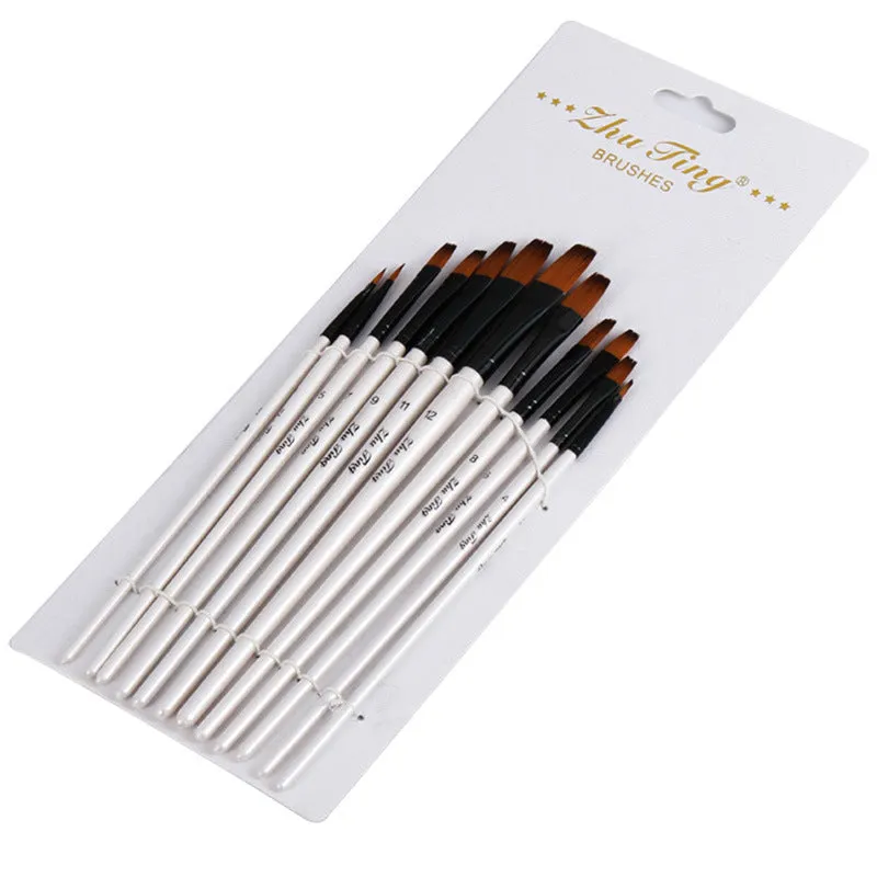 12 Paint Brushes White Rod Watercolor Pens Set  Nylon Wool Art