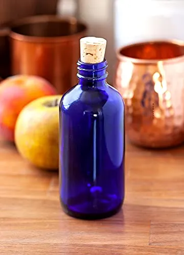 16 oz Cobalt Blue Glass Boston Round Bottle with Cork Stopper Closure   Funnel (2)