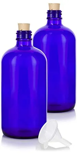 16 oz Cobalt Blue Glass Boston Round Bottle with Cork Stopper Closure   Funnel (2)