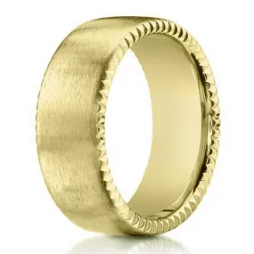 18K Yellow Gold Designer Men's Ring with Rivet Coin Edges | 7.5mm