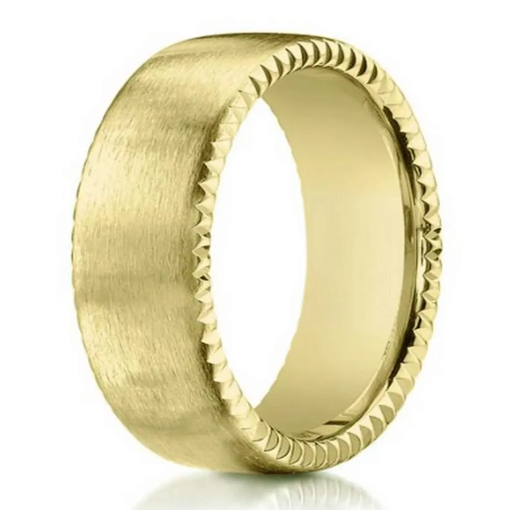 18K Yellow Gold Designer Men's Ring with Rivet Coin Edges | 7.5mm