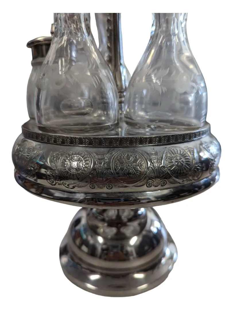 1900s 5 Bottle Etched Condiment Quadruple Set