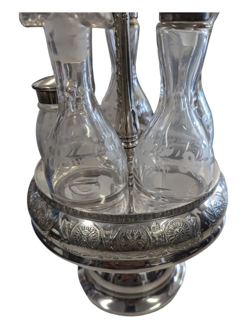 1900s 5 Bottle Etched Condiment Quadruple Set