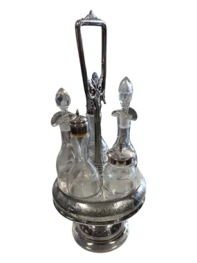 1900s 5 Bottle Etched Condiment Quadruple Set