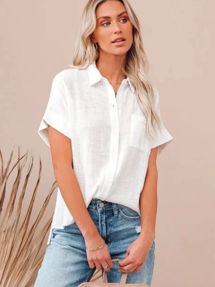 2024 Fashionable Summer Cotton Linen Short Sleeves Casual Elegant Top