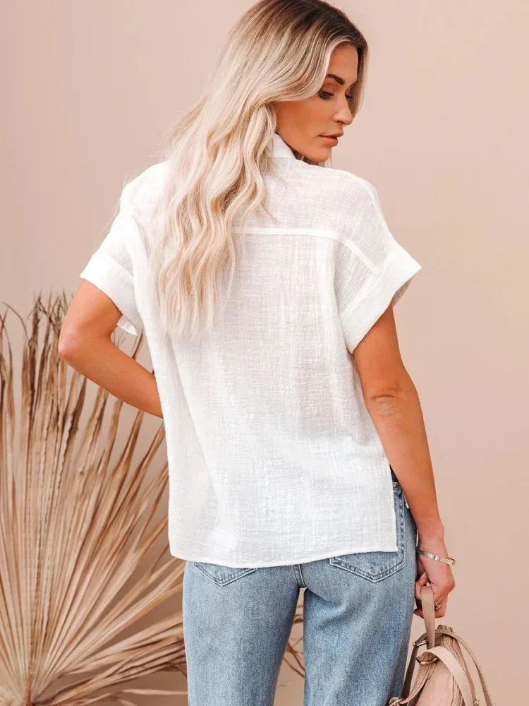 2024 Fashionable Summer Cotton Linen Short Sleeves Casual Elegant Top