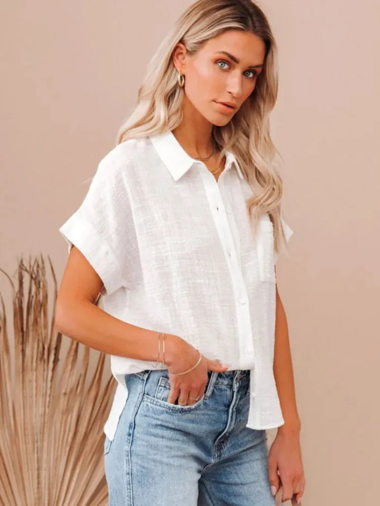 2024 Fashionable Summer Cotton Linen Short Sleeves Casual Elegant Top