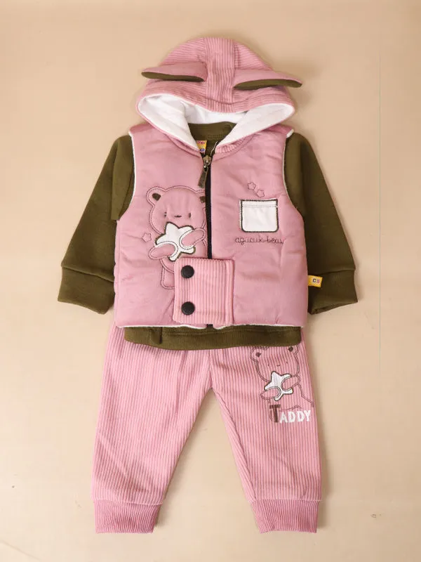 3Mth - 9Mth Teddy Light Pink Hooded Baba Suit For Newborns AJ NBS141