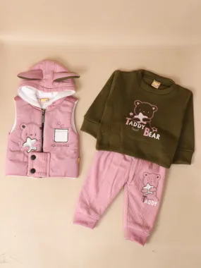 3Mth - 9Mth Teddy Light Pink Hooded Baba Suit For Newborns AJ NBS141