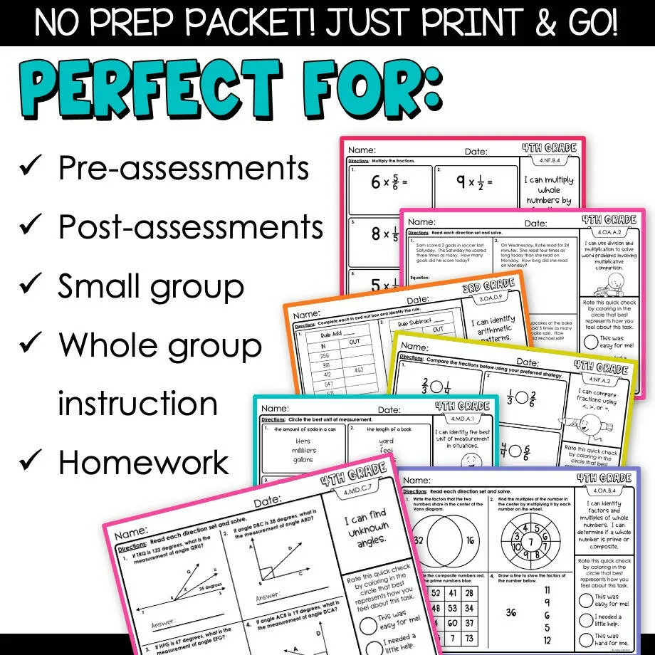 4th Grade Math | Assessments, Morning Work, Test Prep, Review, Homework | Joey Udovich