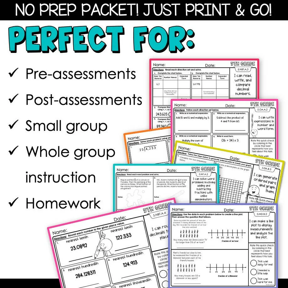 5th Grade Math | Assessments, Morning Work, Test Prep, Review, Homework | Joey Udovich