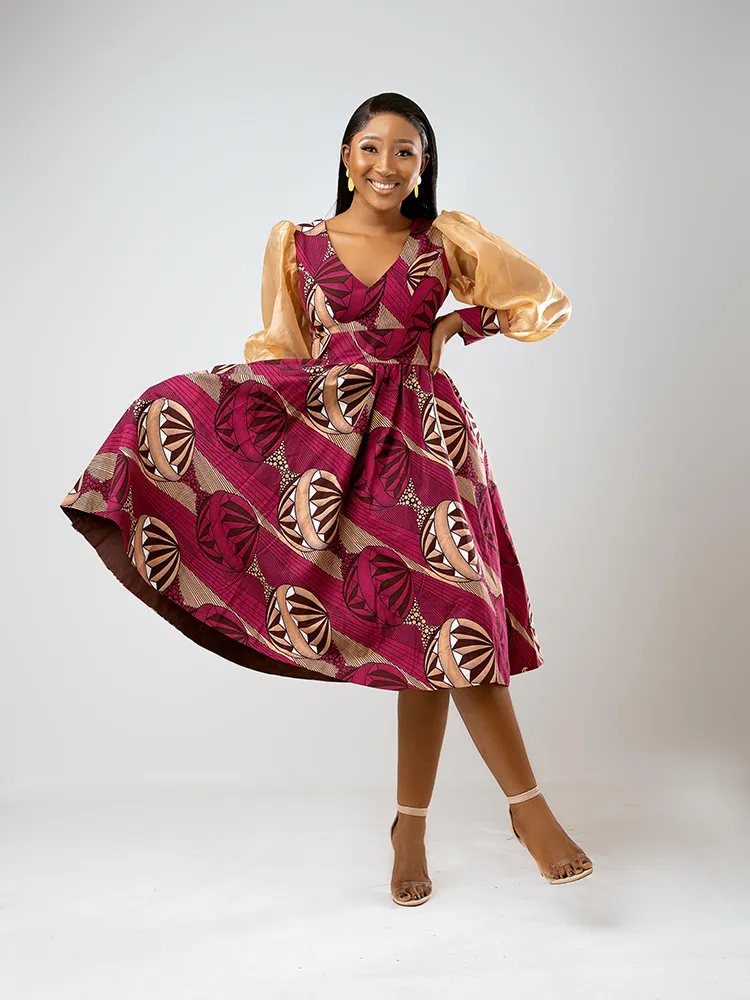 African Print Simi balloon sleeve dress