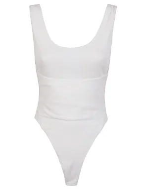 ALAIA White Cut-Out Ribbed Cotton Bodysuit with Discovered Back