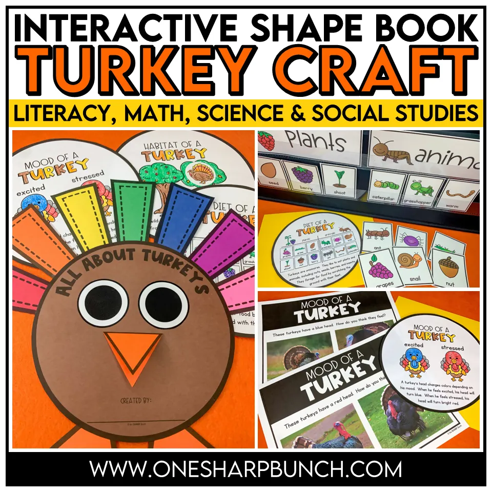 All About Turkeys: Turkey Craft, Turkey Nonfiction Unit & Turkey Life Cycle | Printable Classroom Resource | One Sharp Bunch