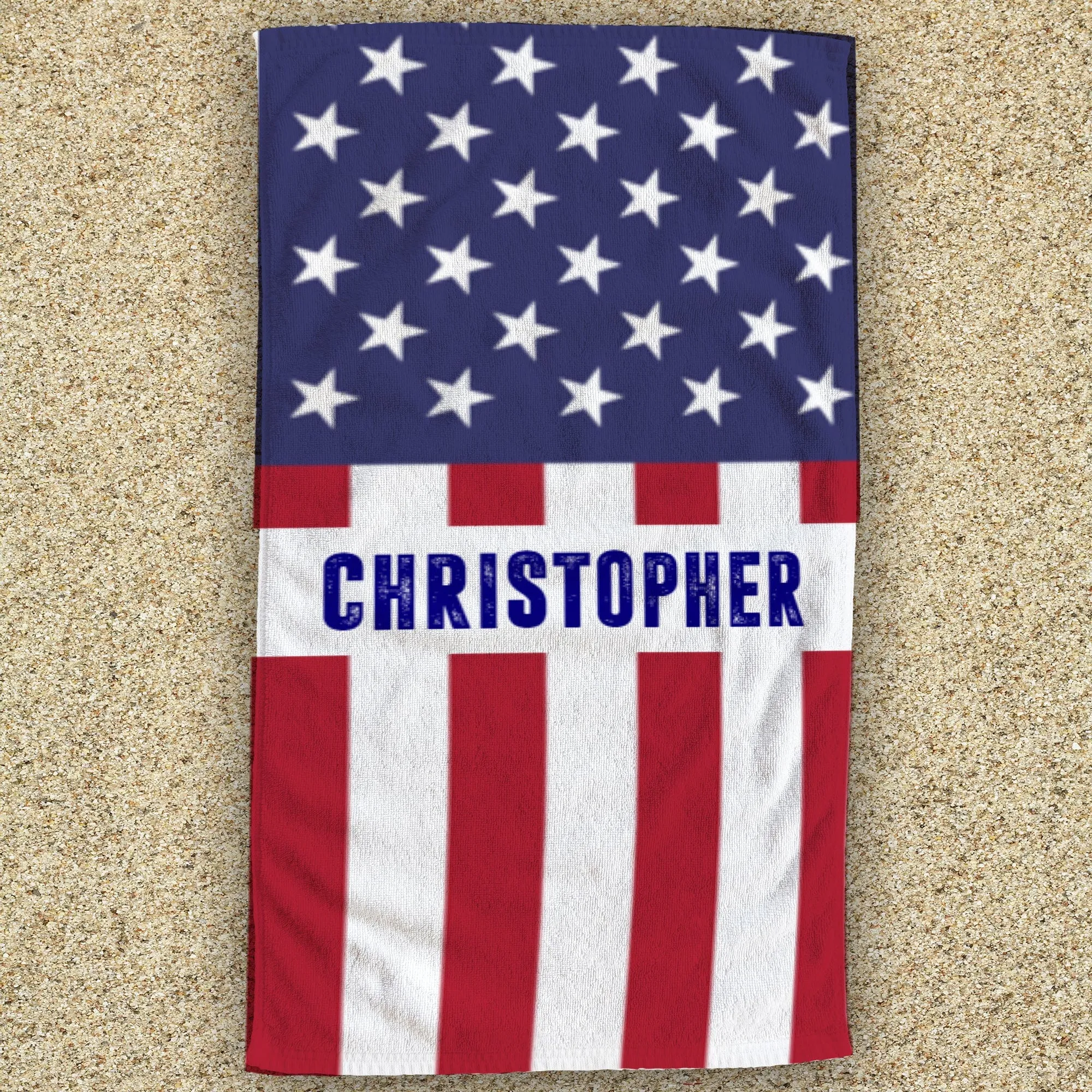 American Flag with a Name Beach Towel 30" x 60"