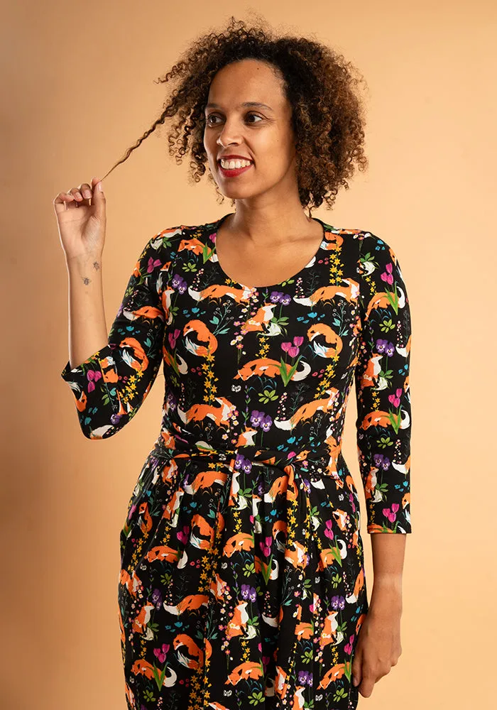 Apricot Garden Fox Print Cotton Dress