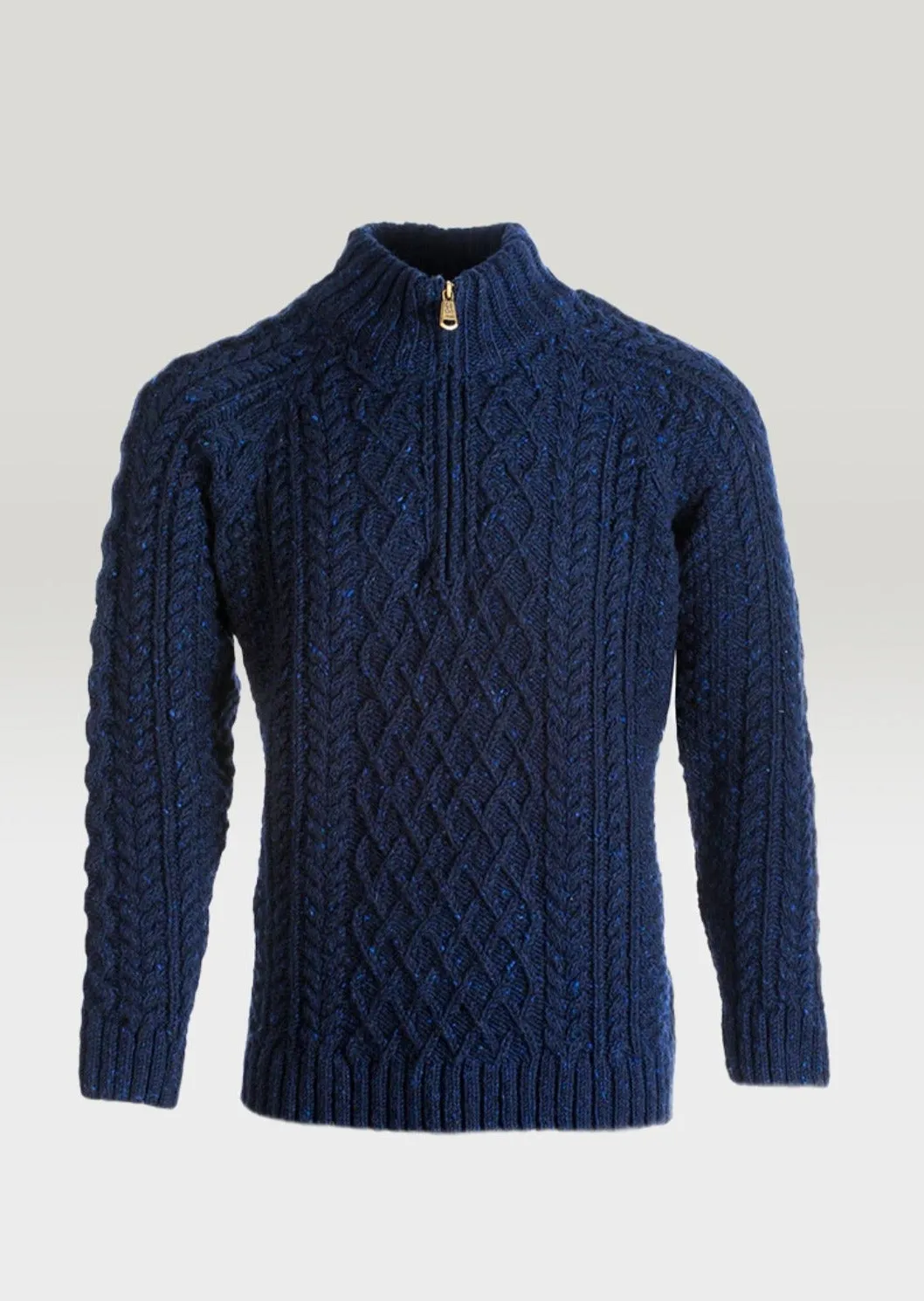 Aran Donegal Zip Sweater | Navy