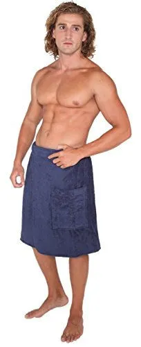 ARUS MEN'S ORGANIC TURKISH COTTON ADJUSTABLE CLOSURE SPA SHOWER AND BATH WRAP, NAVY MARINE, S/M