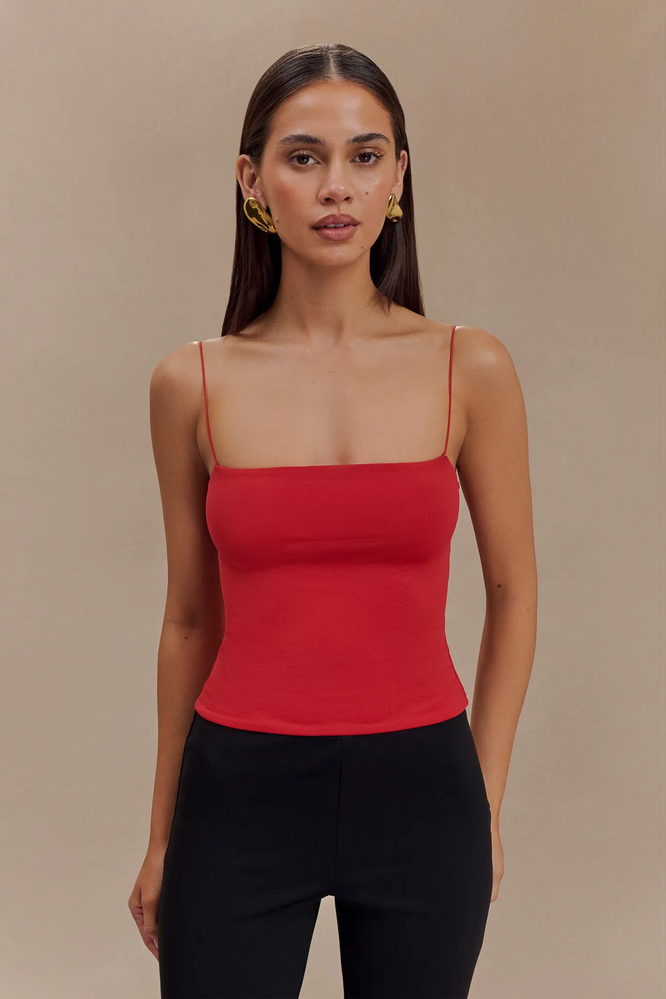 Arya Longline Spaghetti Strap Top - Ruby