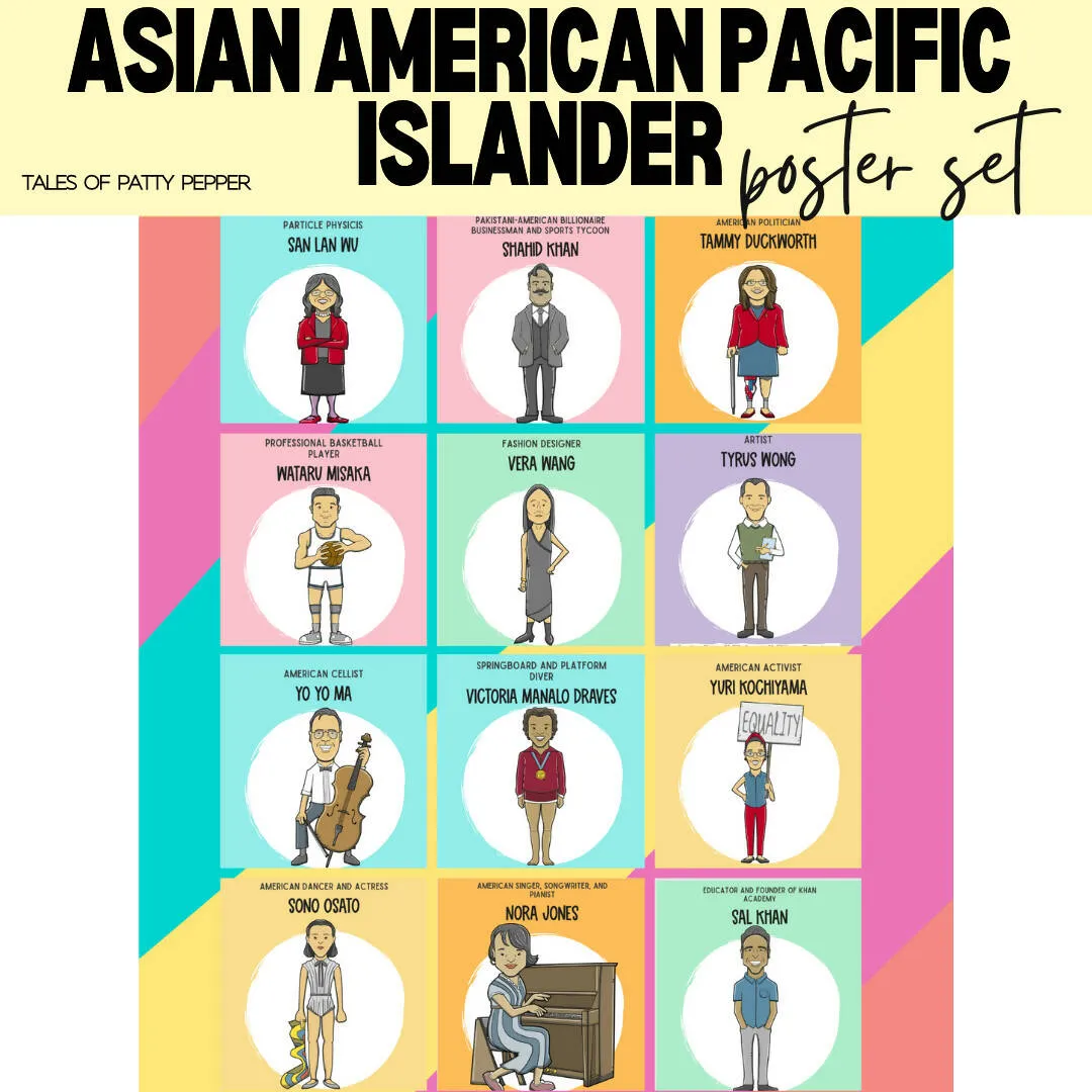 Asian American Pacific Islander Printable Poster Set Influential Leaders | Printable Classroom Resource | Tales of Patty Pepper