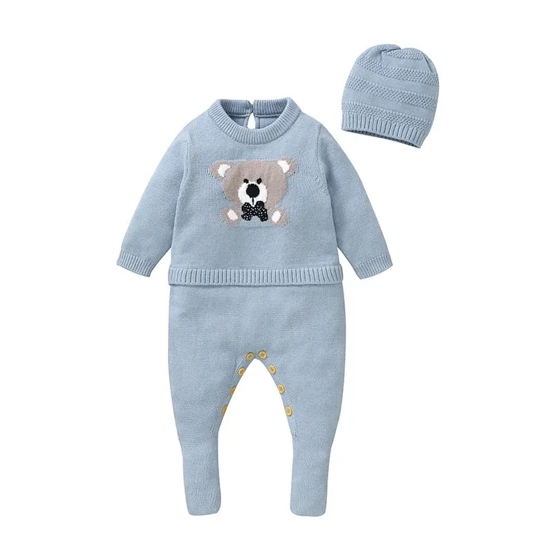 Baby Boys Blue Knitted Teddy Suit