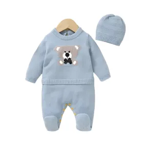 Baby Boys Blue Knitted Teddy Suit