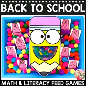 Back to School Feed Games  Math & Literacy | Printable Classroom Resource | Glitter and Glue and Pre-K Too