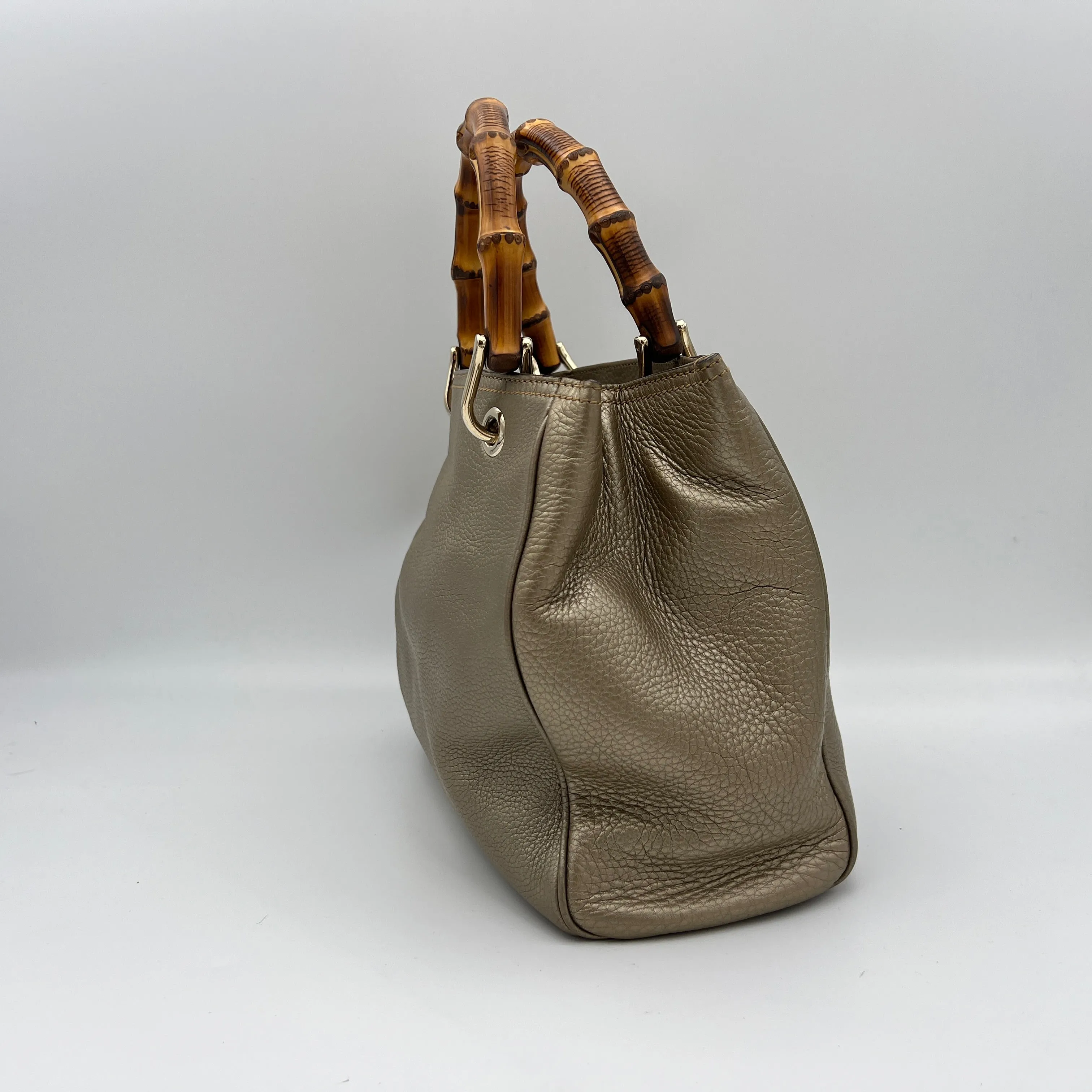 Bamboo Mini Gold Top Handle Bag in Calfskin, Light Gold hardware