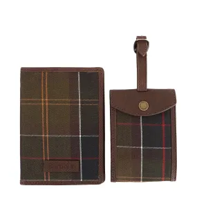 Barbour Leather & Tartan Travel Gift Set Classic Tartan / Brown