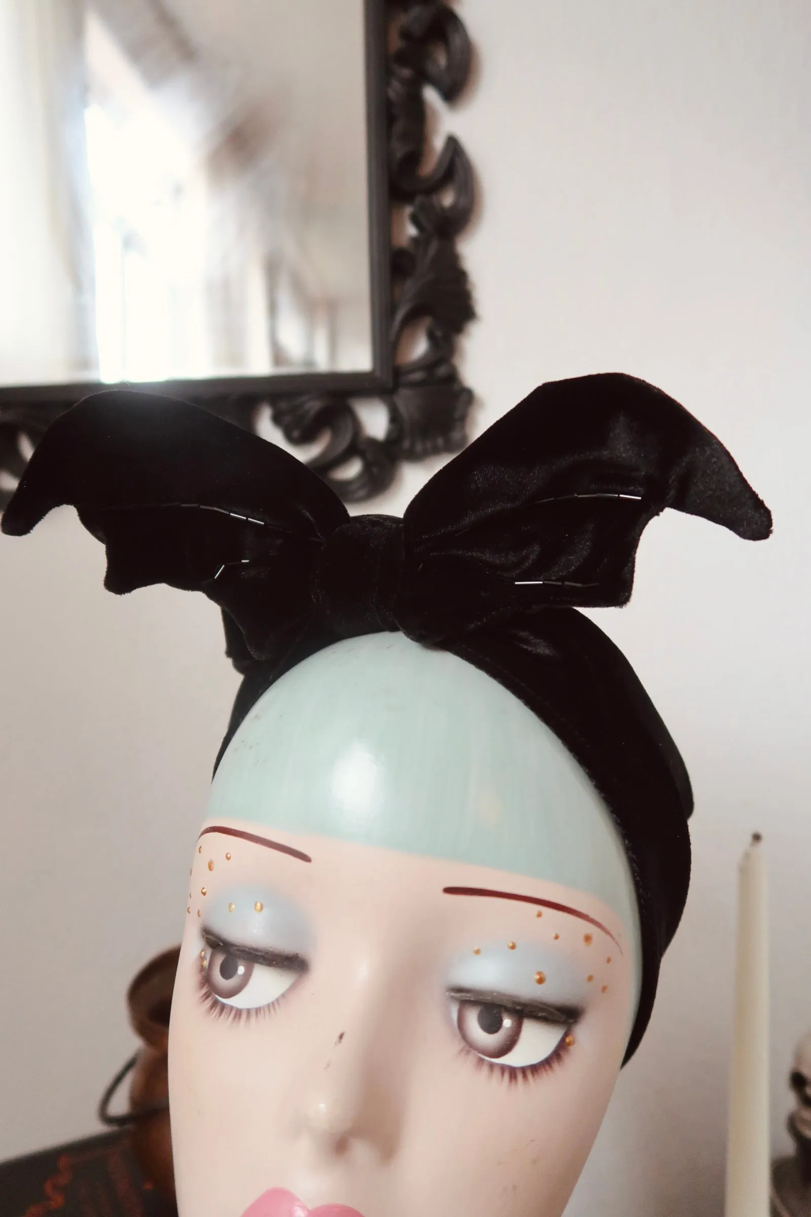 Bat Turban in Black Velvet with Beading (made to order)