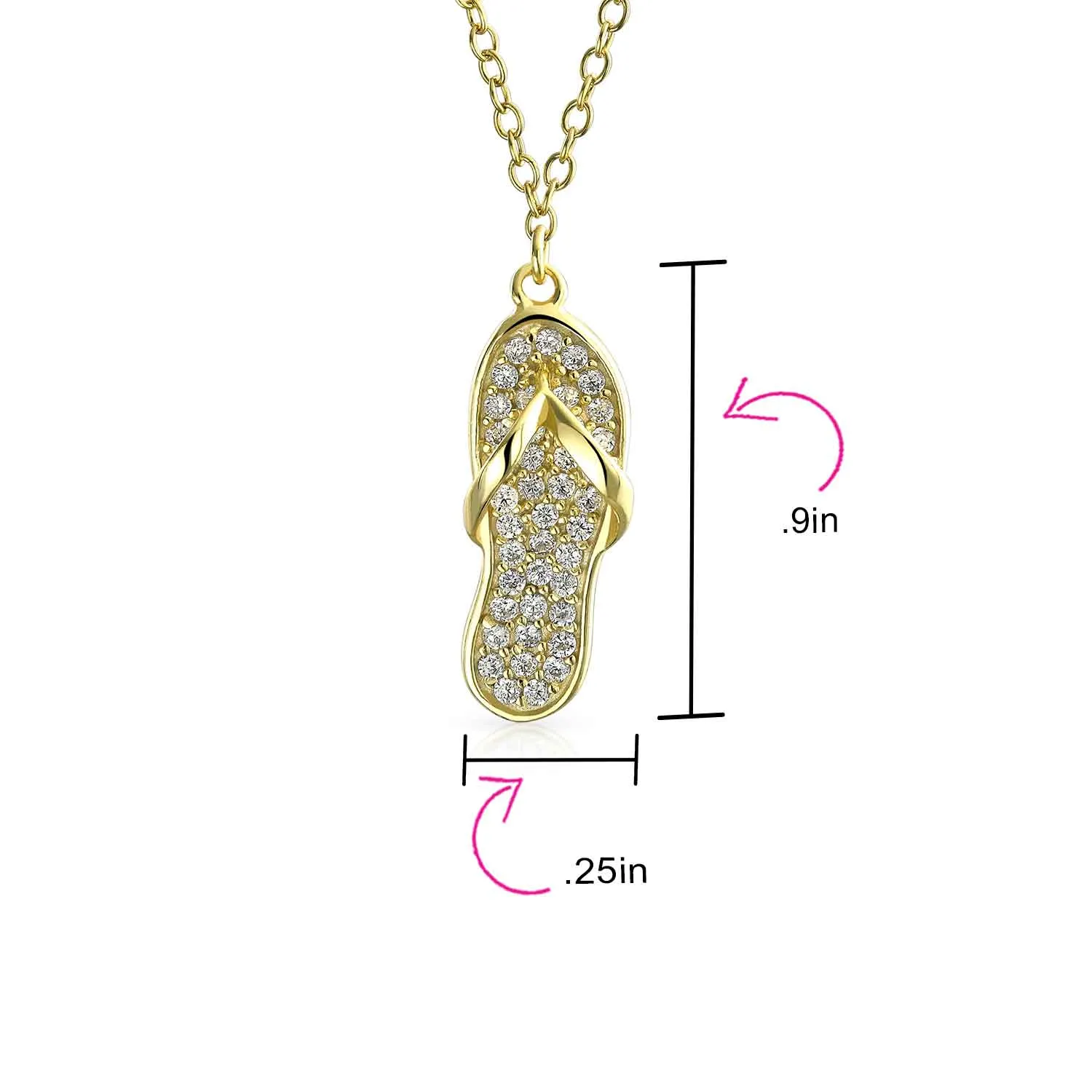 Beach Flip Flop Sandal Pink Pendant CZ .925 Sterling Silver Necklace