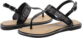 bebe Girls' Big Kid Slip-On PCU Thong Sandals with Rhinestone Logo, Open-Toe Flat Fashion Summer Thong Shoes