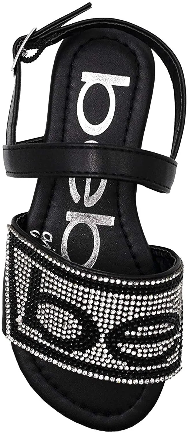 bebe Girls' Big Kid Slip-On Rhinestone Strap Sandals, Open-Toe Flat Fashion Summer Shoes