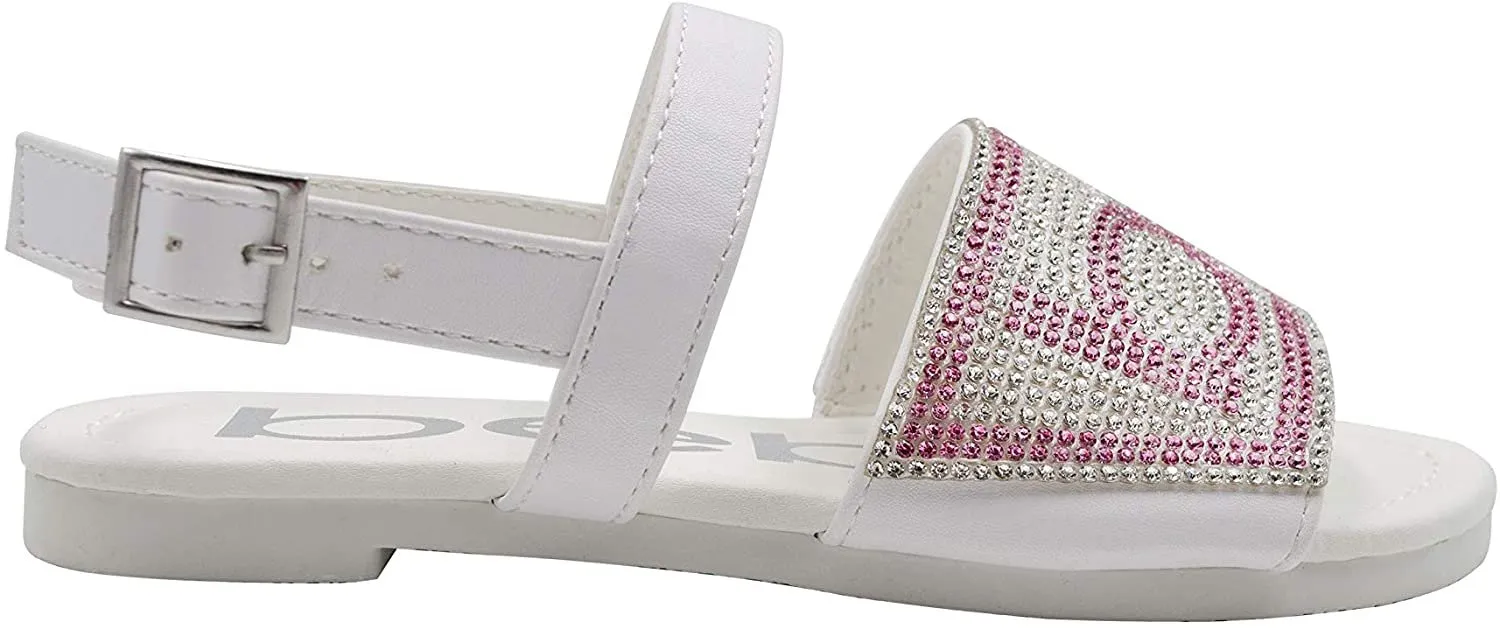 bebe Girls' Big Kid Slip-On Rhinestone Strap Sandals, Open-Toe Flat Fashion Summer Shoes