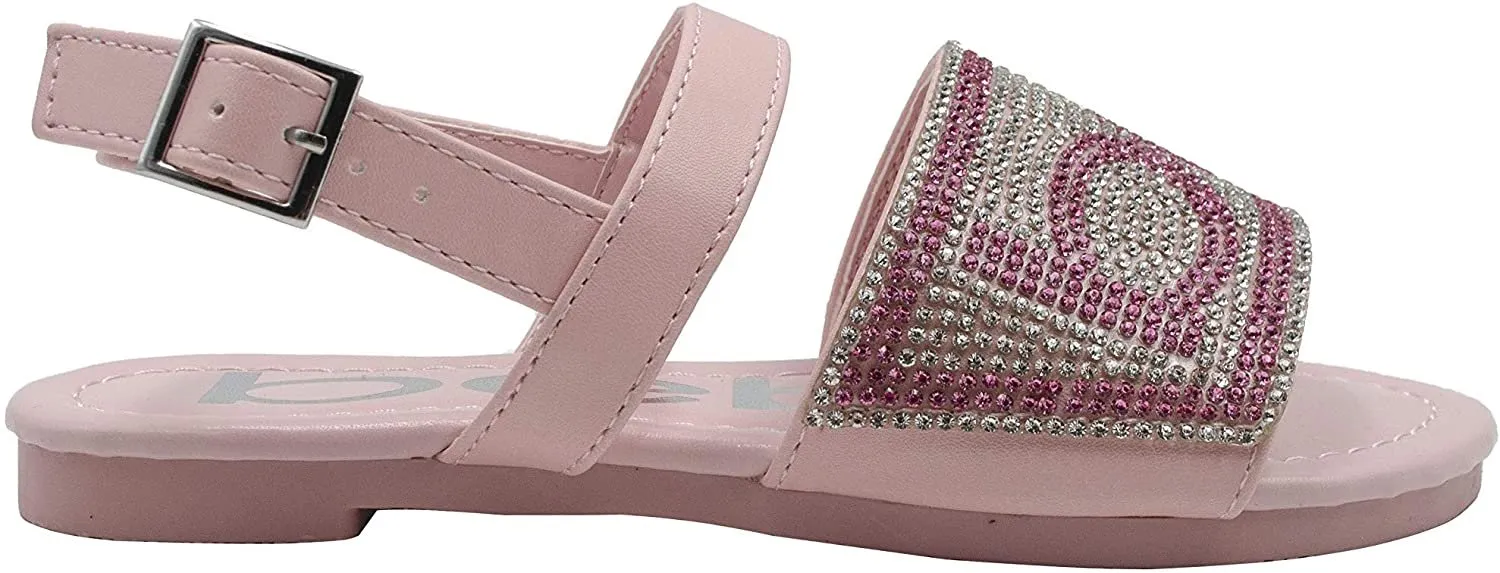 bebe Girls' Big Kid Slip-On Rhinestone Strap Sandals, Open-Toe Flat Fashion Summer Shoes