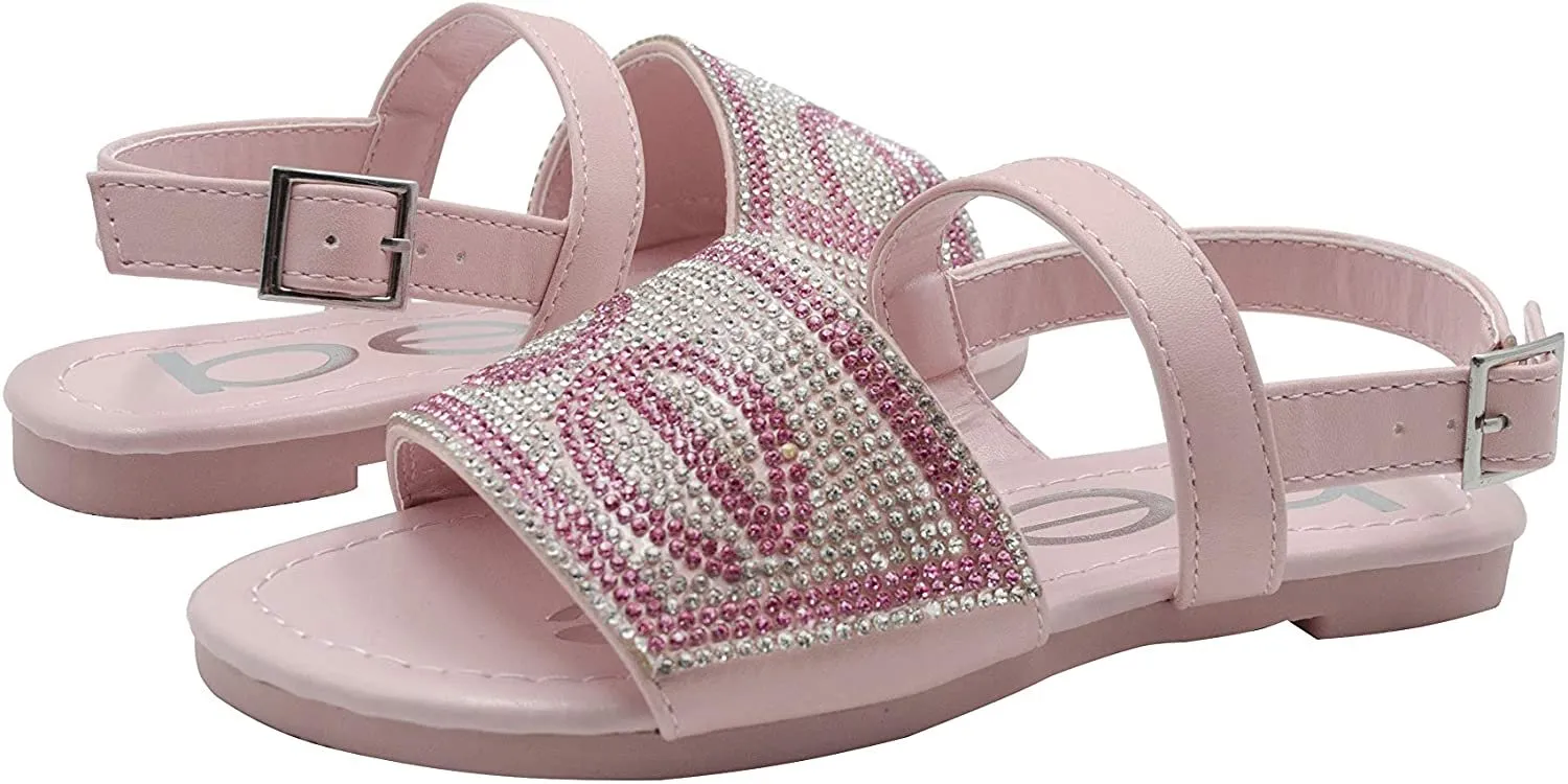 bebe Girls' Big Kid Slip-On Rhinestone Strap Sandals, Open-Toe Flat Fashion Summer Shoes