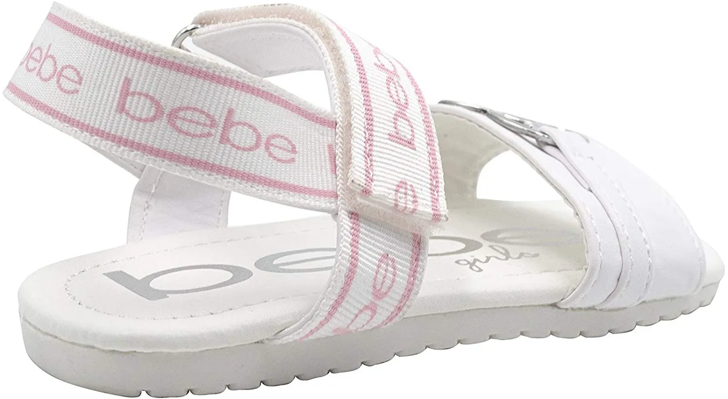 bebe Toddler Girls' Little Kid Slip-On Strappy Sandals with Logo and Back Strap, Open-Toe Flat Fashion Summer Shoes