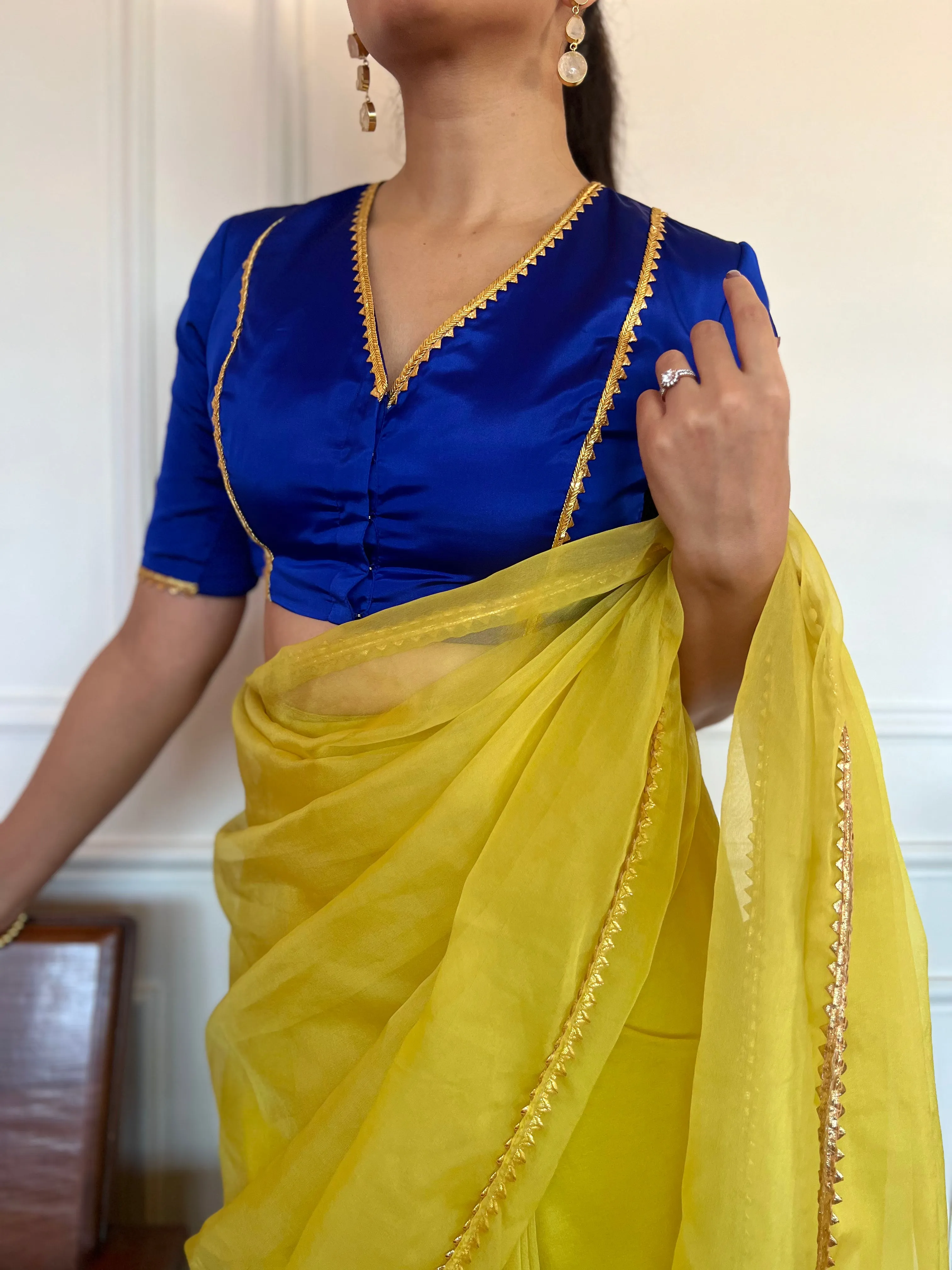 Begum x Tyohaar | Elbow Sleeves Saree Blouse in Cobalt Blue