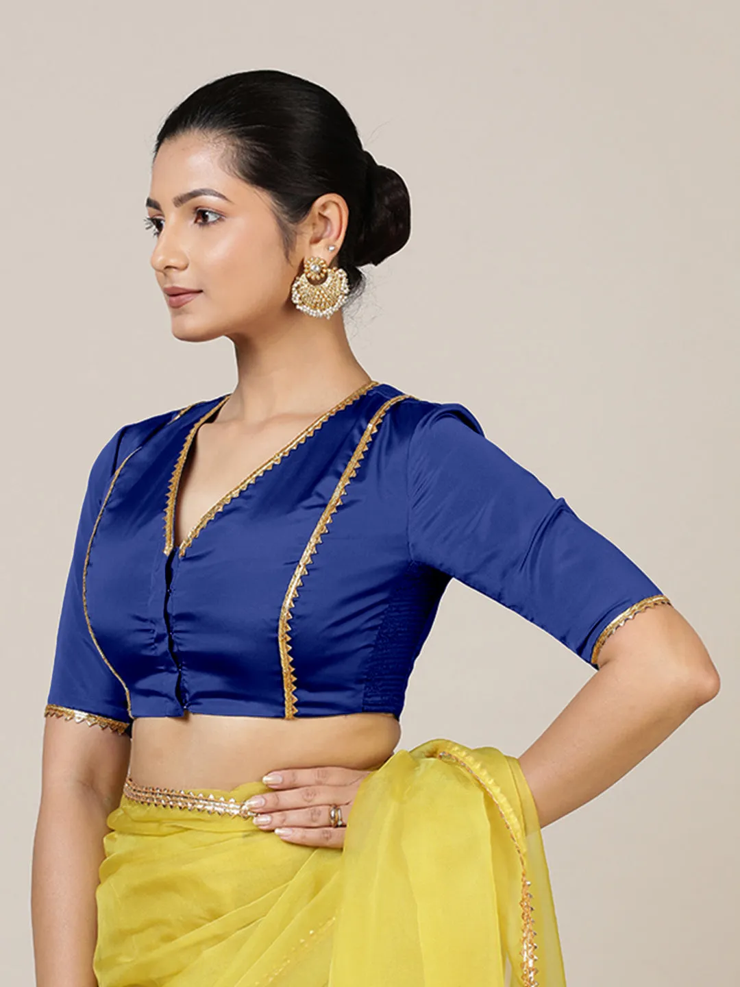 Begum x Tyohaar | Elbow Sleeves Saree Blouse in Cobalt Blue