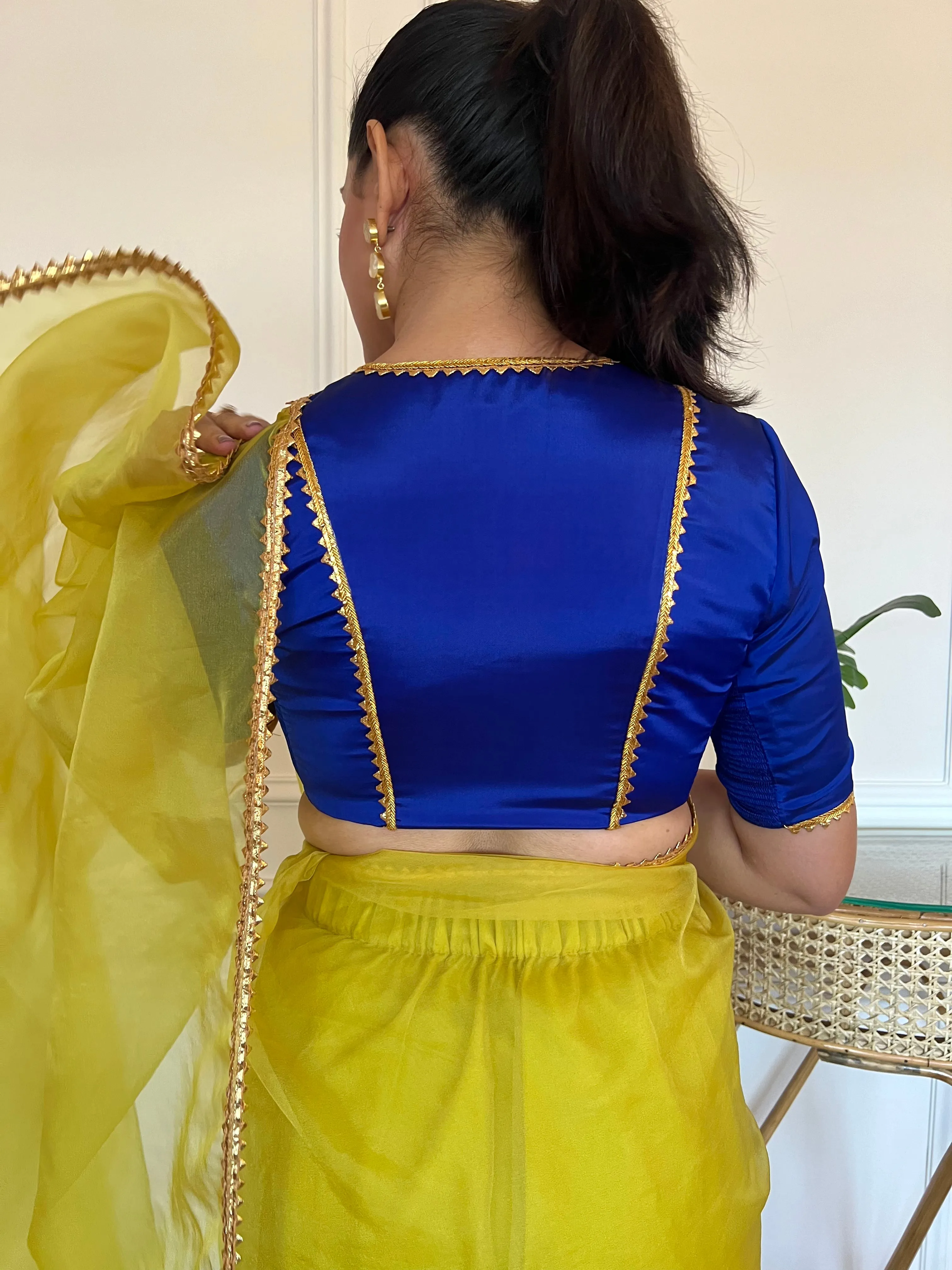 Begum x Tyohaar | Elbow Sleeves Saree Blouse in Cobalt Blue