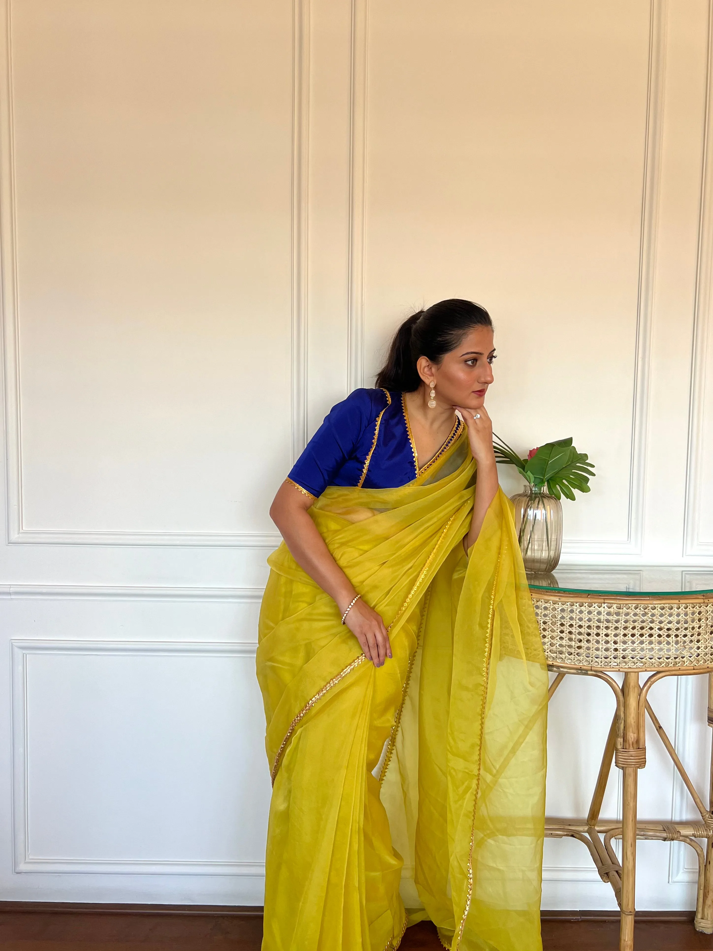 Begum x Tyohaar | Elbow Sleeves Saree Blouse in Cobalt Blue