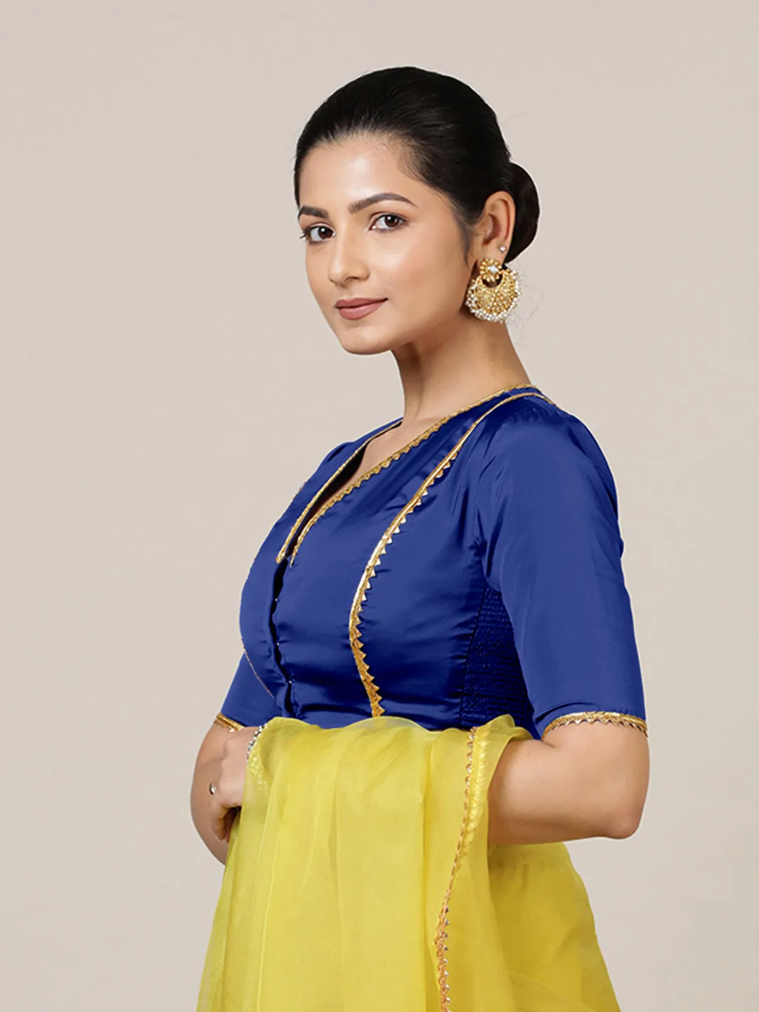 Begum x Tyohaar | Elbow Sleeves Saree Blouse in Cobalt Blue