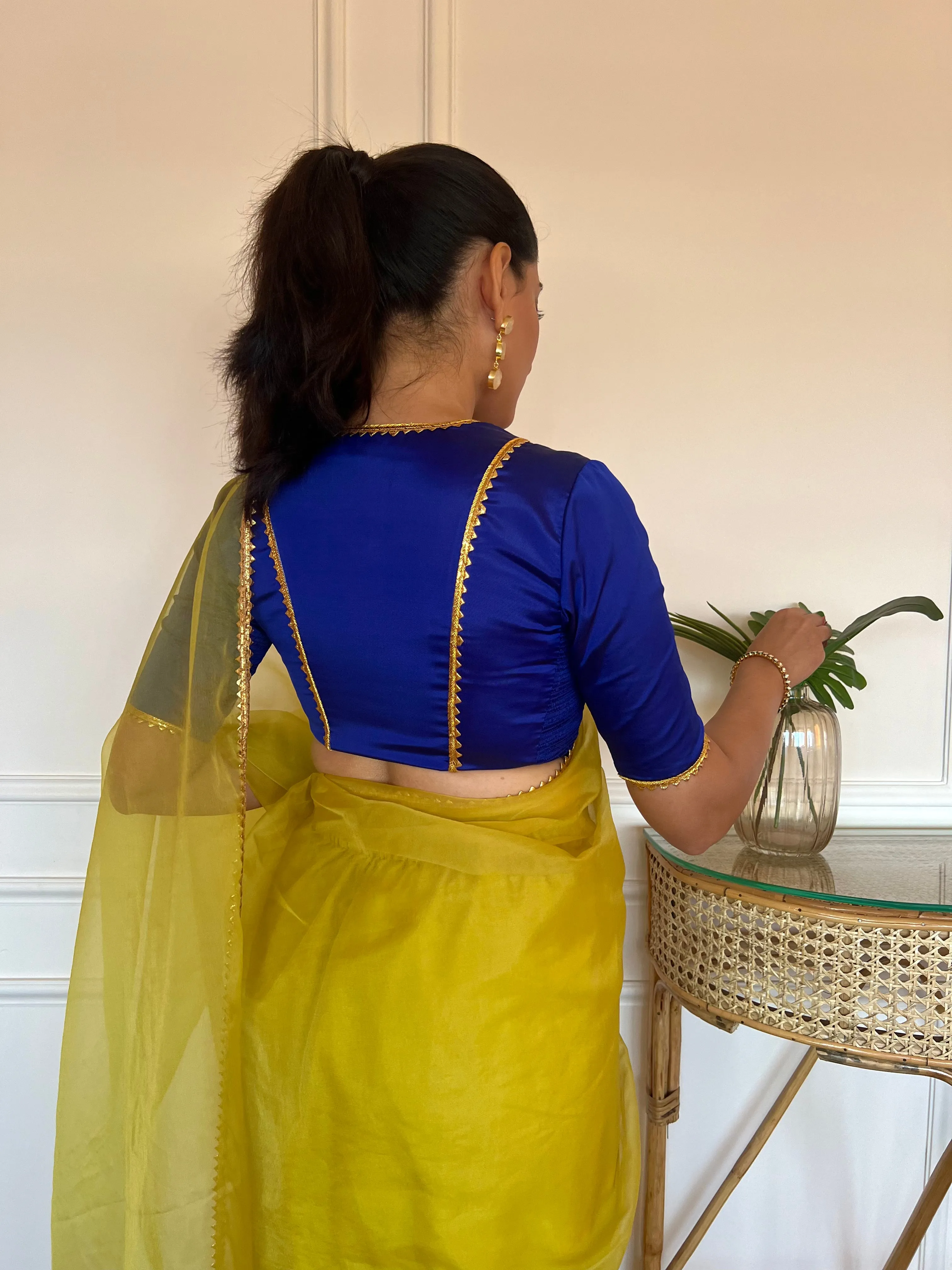 Begum x Tyohaar | Elbow Sleeves Saree Blouse in Cobalt Blue