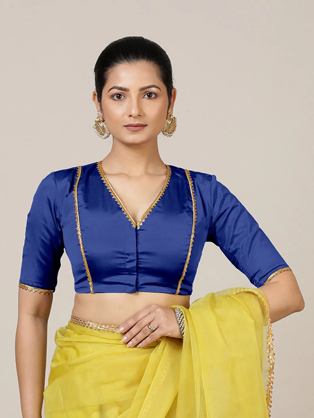 Begum x Tyohaar | Elbow Sleeves Saree Blouse in Cobalt Blue