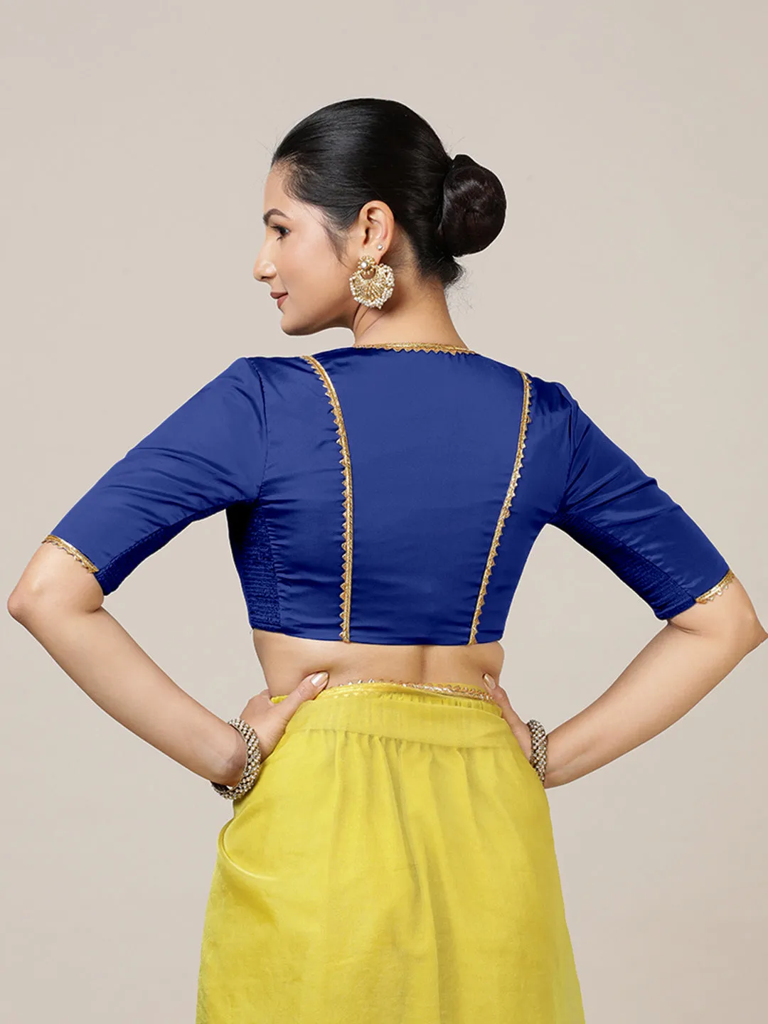 Begum x Tyohaar | Elbow Sleeves Saree Blouse in Cobalt Blue