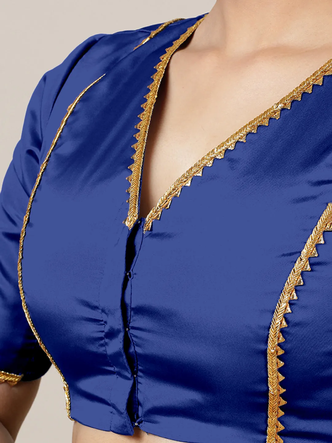 Begum x Tyohaar | Elbow Sleeves Saree Blouse in Cobalt Blue