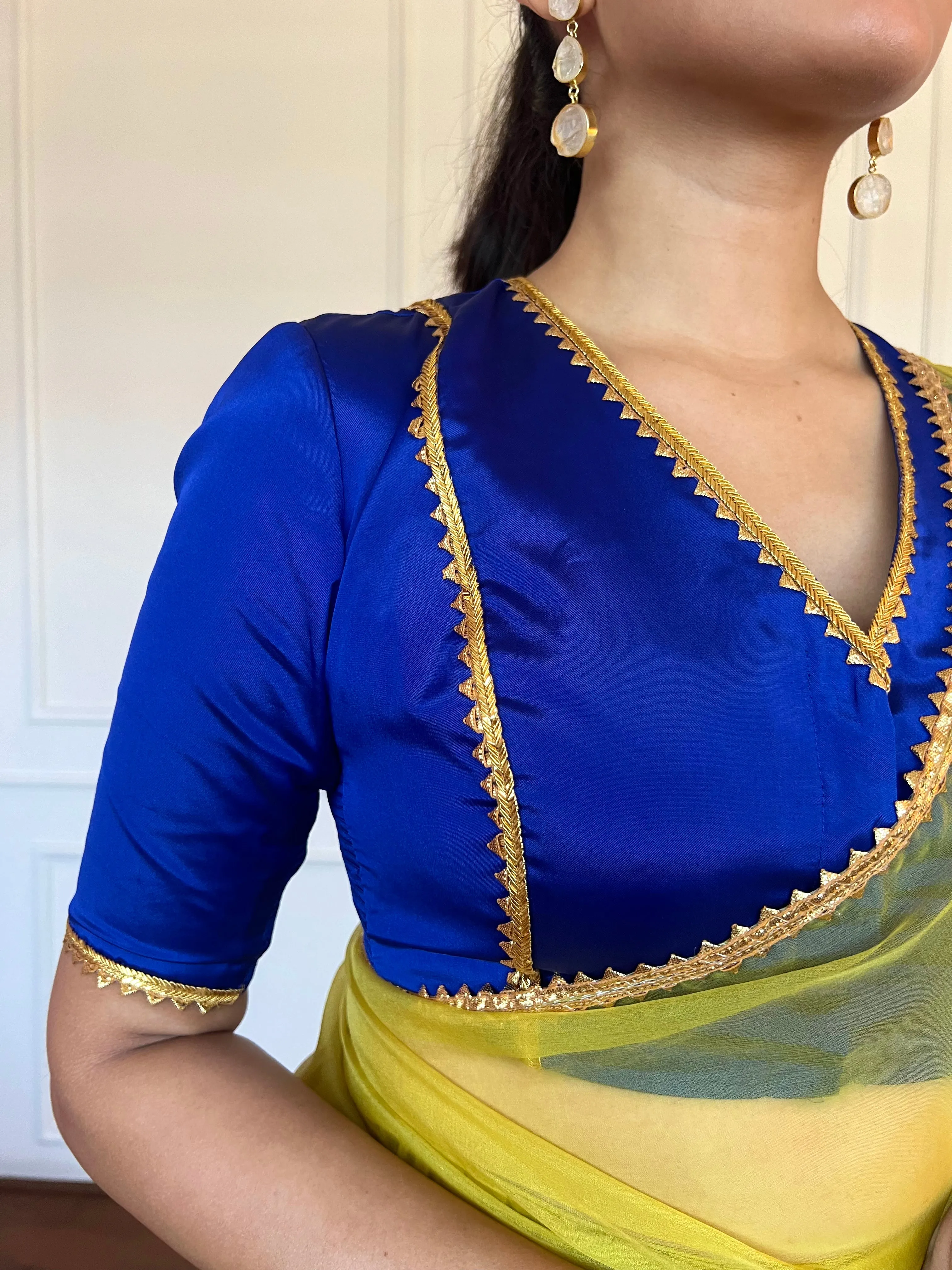 Begum x Tyohaar | Elbow Sleeves Saree Blouse in Cobalt Blue