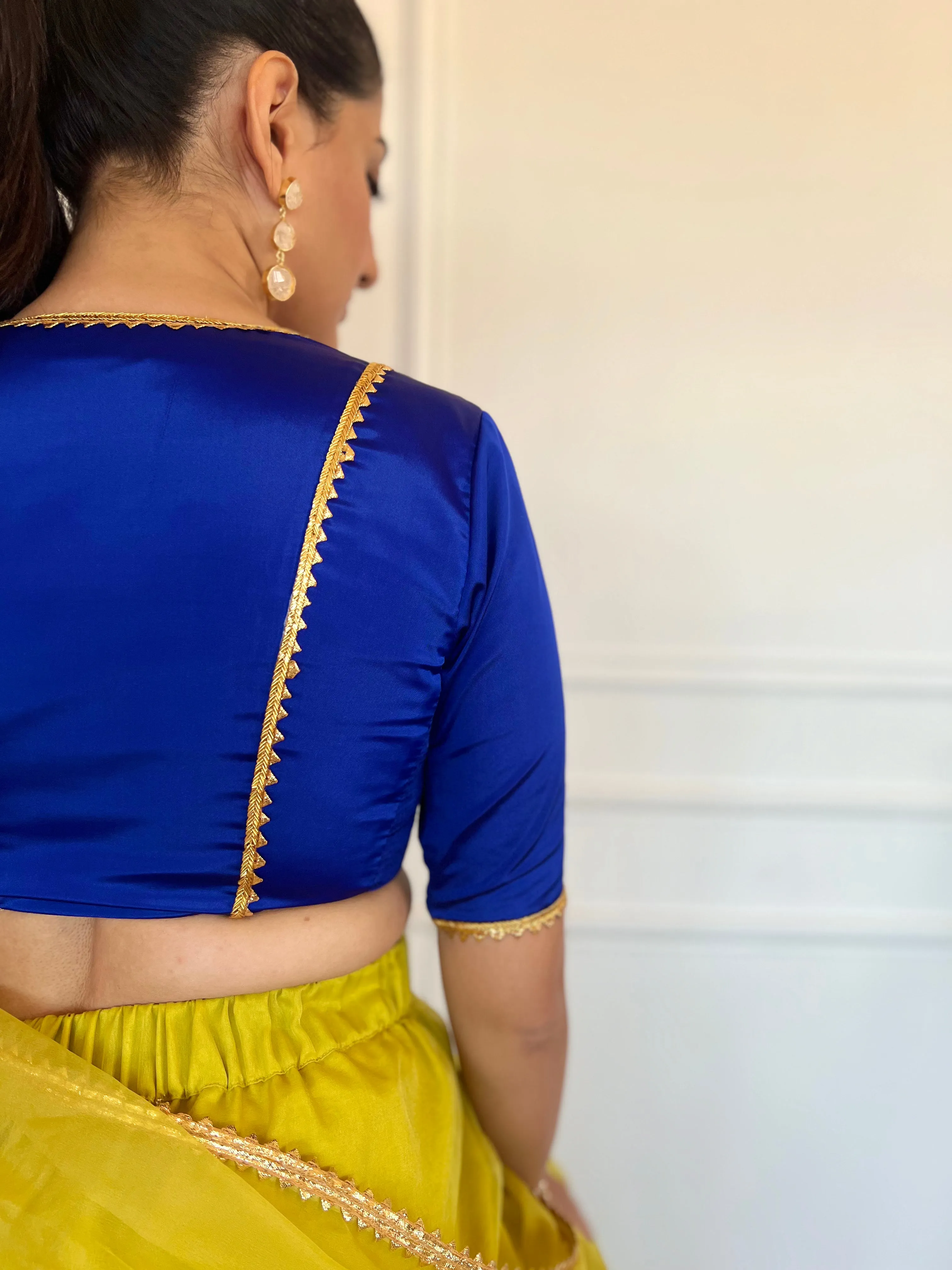 Begum x Tyohaar | Elbow Sleeves Saree Blouse in Cobalt Blue